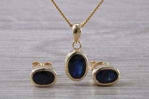 Oval cut Blue Sapphire Earrings with Matching Necklace