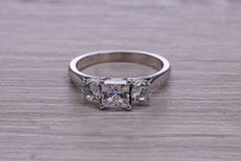 Load image into Gallery viewer, 1.50ct Square and Round cut Moissanite Diamond set Platinum Trilogy Ring