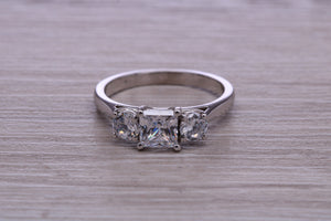 1.50ct Square and Round cut Moissanite Diamond set Platinum Trilogy Ring