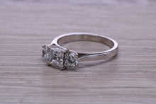 Load image into Gallery viewer, 1.50ct Square and Round cut Moissanite Diamond set Platinum Trilogy Ring