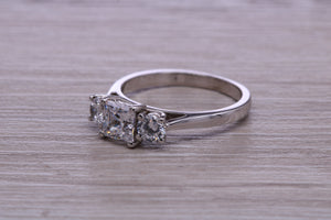 1.50ct Square and Round cut Moissanite Diamond set Platinum Trilogy Ring