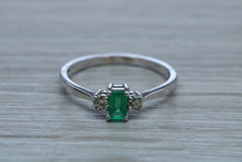 Load image into Gallery viewer, Dainty Emerald and Diamond Trilogy Ring