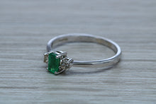 Load image into Gallery viewer, Dainty Emerald and Diamond Trilogy Ring