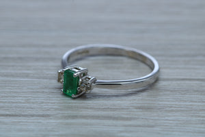 Dainty Emerald and Diamond Trilogy Ring