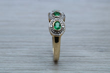 Load image into Gallery viewer, Three Emeralds and Diamonds set Yellow Gold Ring