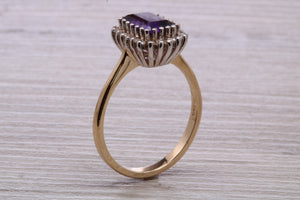 Amethyst and Diamond Halo set Yellow Gold Ring