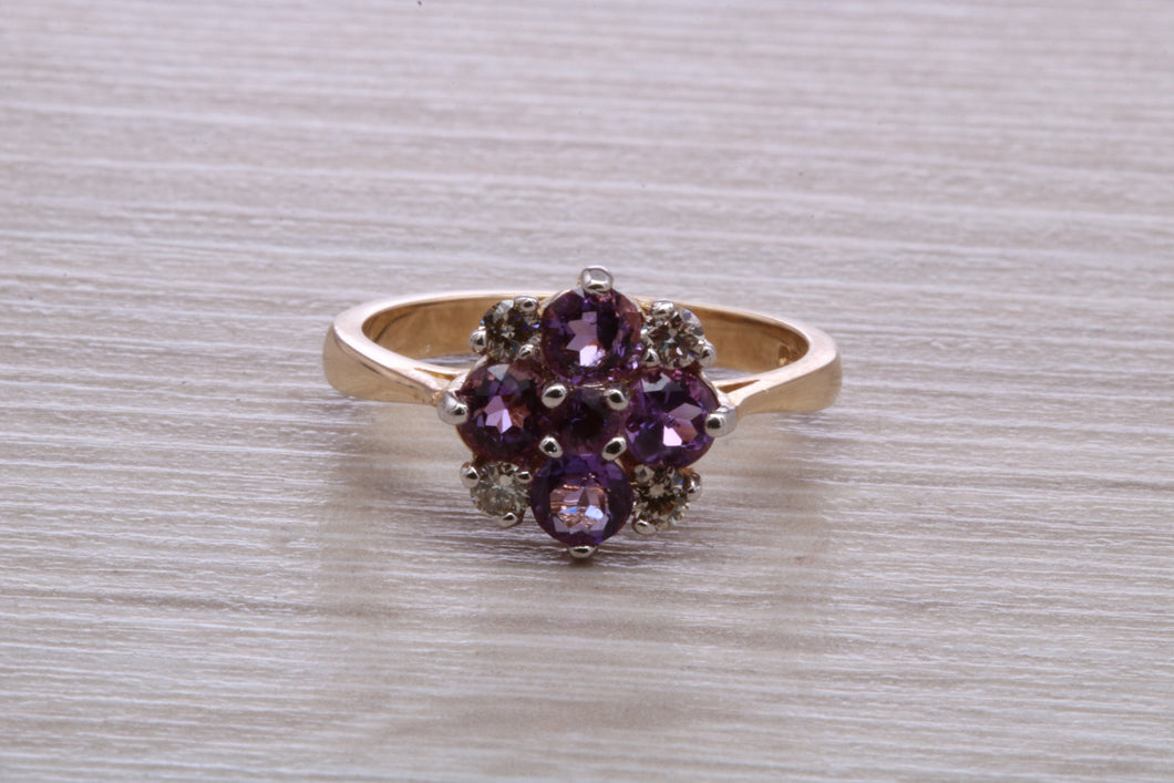 Amethyst and Diamond set Yellow Gold Cluster Ring