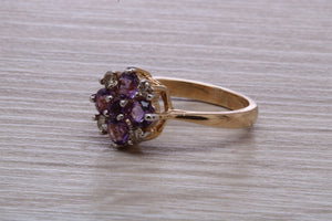 Amethyst and Diamond set Yellow Gold Cluster Ring