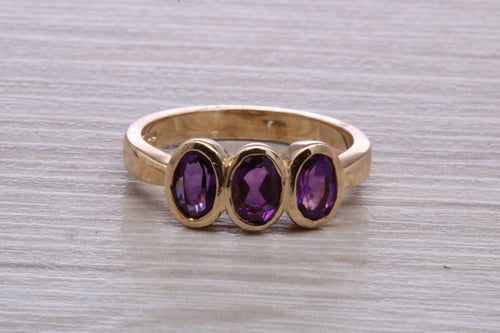 Natural Amethyst Trilogy set Yellow Gold Ring