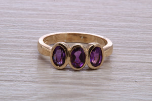 Natural Amethyst Trilogy set Yellow Gold Ring