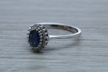 Load image into Gallery viewer, Halo set Blue Sapphire and Diamond Ring