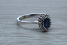 Load image into Gallery viewer, Halo set Blue Sapphire and Diamond Ring