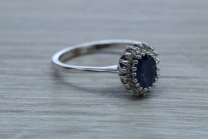 Halo set Blue Sapphire and Diamond Ring