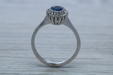 Load image into Gallery viewer, Halo set Blue Sapphire and Diamond Ring