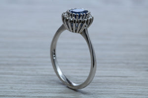 Halo set Blue Sapphire and Diamond Ring