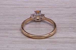 Petite Citrine and Diamond set Yellow Gold Trilogy Ring