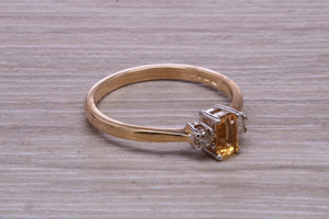 Petite Citrine and Diamond set Yellow Gold Trilogy Ring