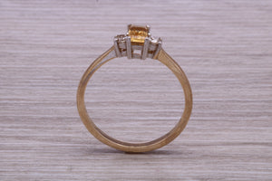 Petite Citrine and Diamond set Yellow Gold Trilogy Ring