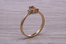 Load image into Gallery viewer, Petite Citrine and Diamond set Yellow Gold Trilogy Ring