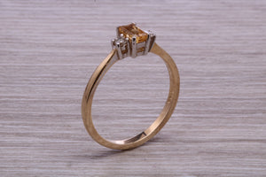 Petite Citrine and Diamond set Yellow Gold Trilogy Ring