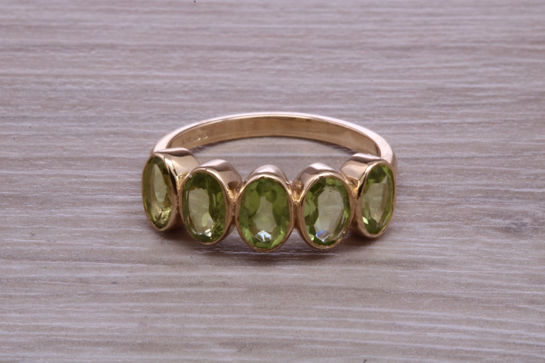 1.50 carat Five stone Peridot Gemstone set Gold Ring
