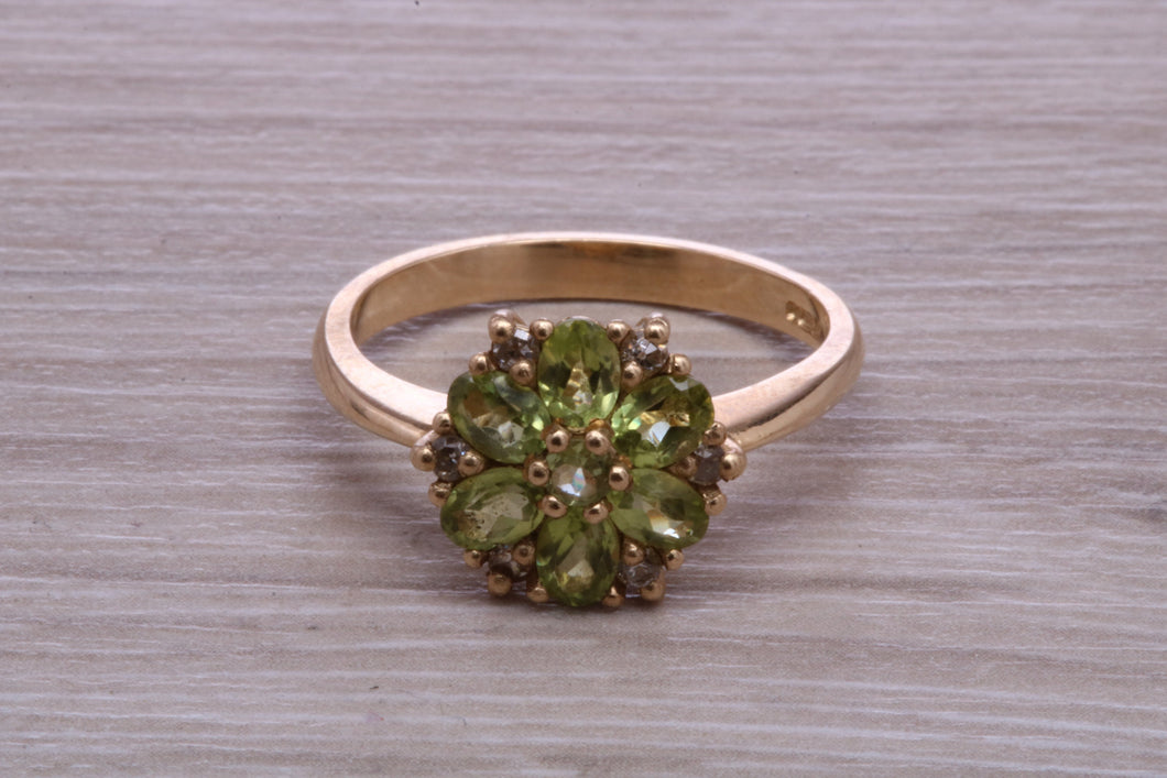 Peridot and Diamond Gemstone Cluster Ring