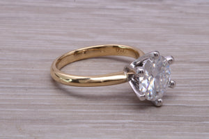 One and Half carat Moissanite Diamond set in this Beautiful 18ct Yellow Gold and Platinum Solitaire