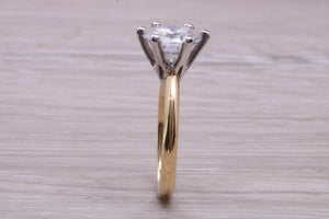 One and Half carat Moissanite Diamond set in this Beautiful 18ct Yellow Gold and Platinum Solitaire