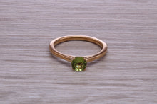 Load image into Gallery viewer, Round cut Quarter carat Peridot set Solitaire Ring