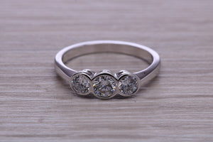 One carat Moissanite Diamond Trilogy set Platinum Ring