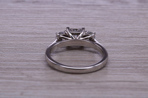 1.50ct Square and Round cut Moissanite Diamond set Platinum Trilogy Ring