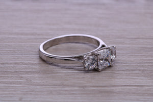 1.50ct Square and Round cut Moissanite Diamond set Platinum Trilogy Ring