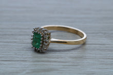 Load image into Gallery viewer, Emerald and Diamond Halo set Ring