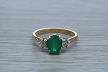 Load image into Gallery viewer, 1.50ct Emerald and Diamond set Trilogy Ring