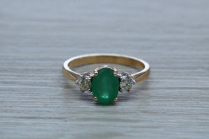 1.50ct Emerald and Diamond set Trilogy Ring