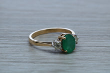 Load image into Gallery viewer, 1.50ct Emerald and Diamond set Trilogy Ring