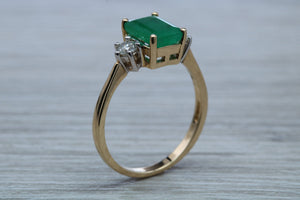 Emerald and Diamond Trilogy set Yellow Gold Ring