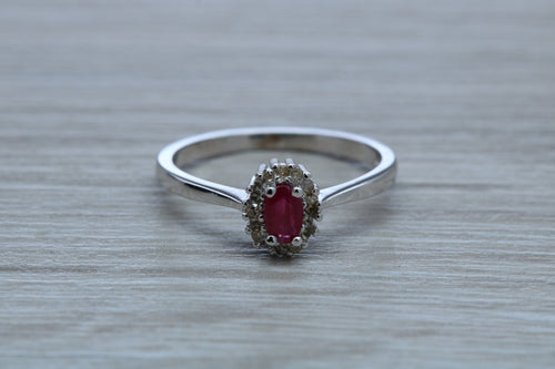 Petite Ruby and Diamond set White Gold Cluster Ring
