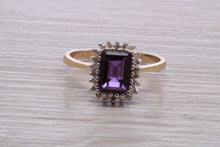 Load image into Gallery viewer, Amethyst and Diamond Halo set Yellow Gold Ring