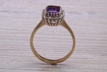 Load image into Gallery viewer, Amethyst and Diamond Halo set Yellow Gold Ring