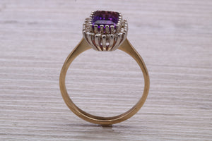 Amethyst and Diamond Halo set Yellow Gold Ring