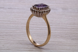 Amethyst and Diamond Halo set Yellow Gold Ring