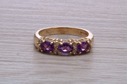 Amethyst and Diamond set Yellow Gold Ring