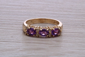 Amethyst and Diamond set Yellow Gold Ring