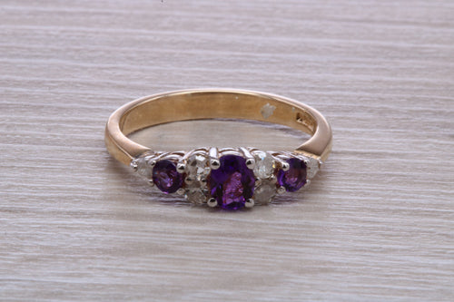 Amethyst and Diamond set Yellow Gold Ring