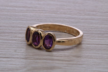Load image into Gallery viewer, Natural Amethyst Trilogy set Yellow Gold Ring