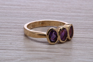 Natural Amethyst Trilogy set Yellow Gold Ring