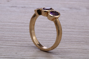 Natural Amethyst Trilogy set Yellow Gold Ring