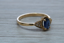 Load image into Gallery viewer, Oval cut Blue Sapphire and Diamond Ring