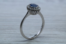 Load image into Gallery viewer, Halo set Blue Sapphire and Diamond Ring